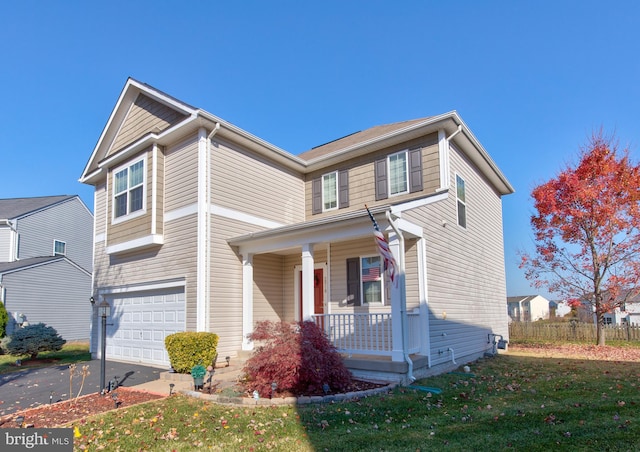 2018 Silver Bell Ct, Culpeper, VA 22701 - traditional-style home with a porch, a garage, driveway, and a front yard