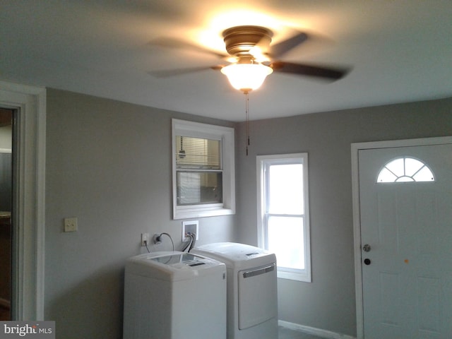 1209 Idylwood Rd, Pikesville, MD 21208 - laundry area featuring separate washer and dryer and a ceiling fan