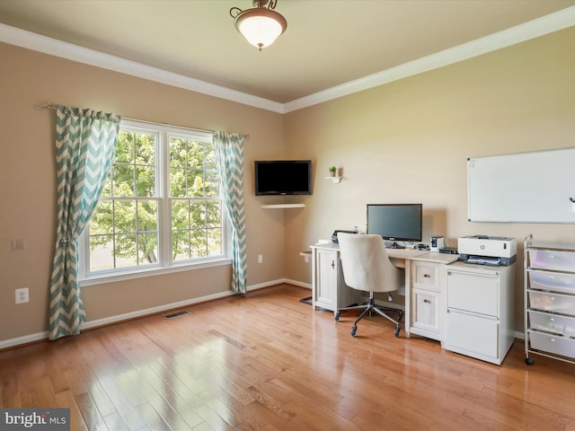 22124 Whitestone Ct, Smithsburg, MD 21783 - office area with crown molding and light wood-style flooring
