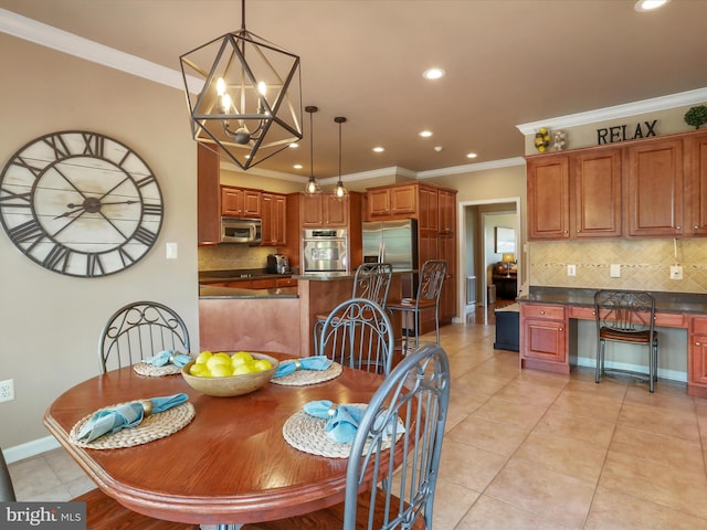 22124 Whitestone Ct, Smithsburg, MD 21783 - dining room with ornamental molding, recessed lighting, a chandelier, and light tile patterned floors