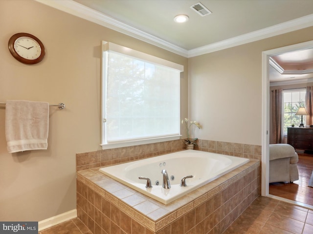 22124 Whitestone Ct, Smithsburg, MD 21783 - full bathroom with a bath, ornamental molding, and tile patterned flooring