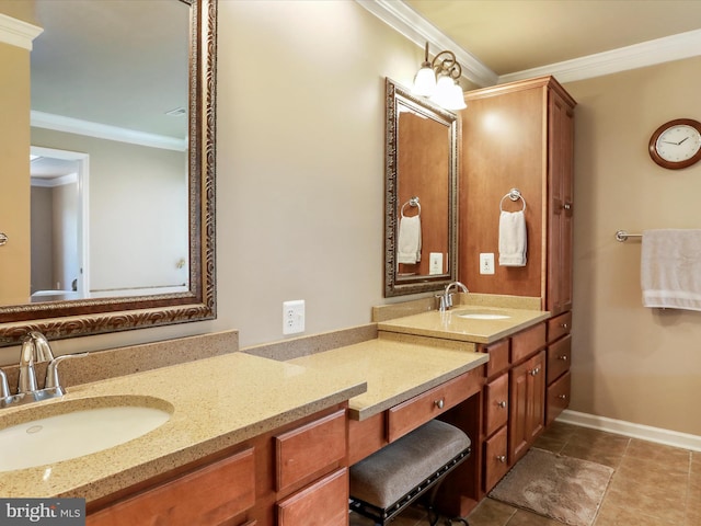 22124 Whitestone Ct, Smithsburg, MD 21783 - full bathroom featuring crown molding, double vanity, and tile patterned flooring