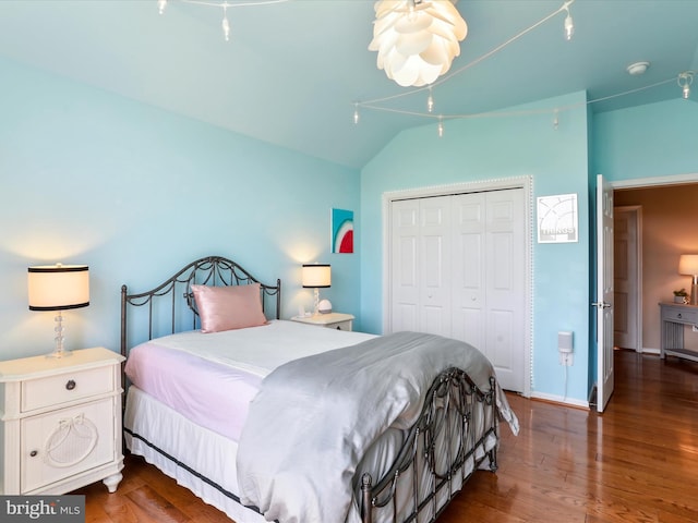 22124 Whitestone Ct, Smithsburg, MD 21783 - bedroom featuring a closet, vaulted ceiling, and wood finished floors