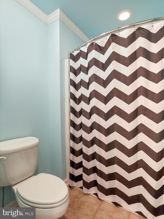 22124 Whitestone Ct, Smithsburg, MD 21783 - full bathroom with ornamental molding, tile patterned flooring, and curtained shower