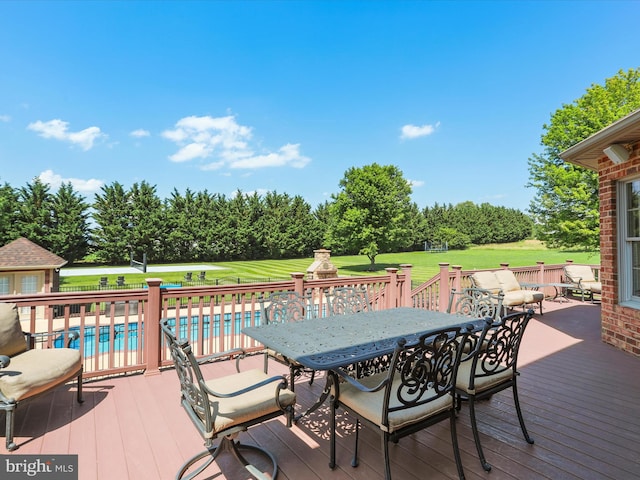 22124 Whitestone Ct, Smithsburg, MD 21783 - wooden terrace with a lawn and outdoor dining space