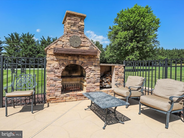 22124 Whitestone Ct, Smithsburg, MD 21783 - view of patio / terrace featuring an outdoor stone fireplace
