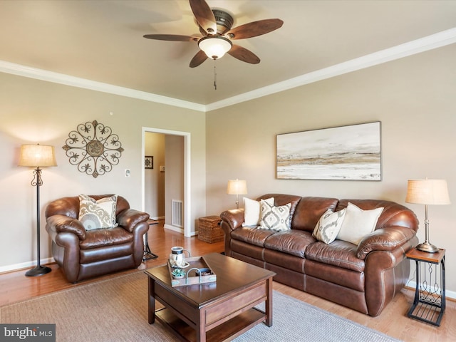 22124 Whitestone Ct, Smithsburg, MD 21783 - living room with ornamental molding, ceiling fan, and wood finished floors