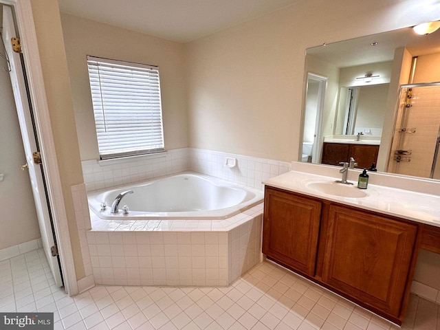8980 Harrover Pl Unit 80B, Lorton, VA 22079 - bathroom with tile patterned floors, a bath, vanity, and a shower stall