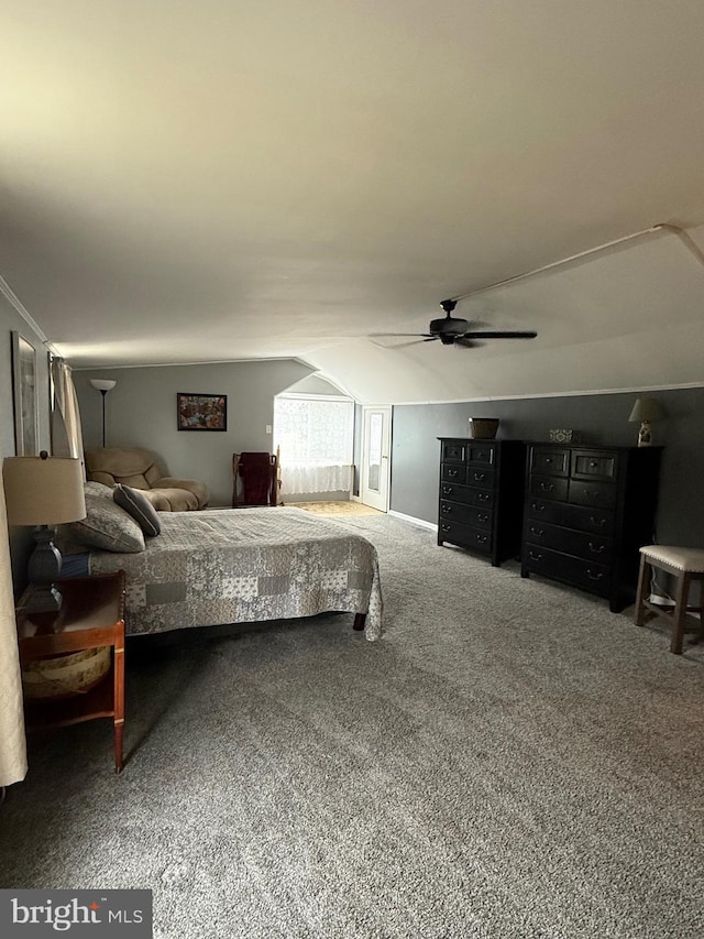 352 Almond Rd, Pittsgrove, NJ 08318 - carpeted bedroom with vaulted ceiling and ceiling fan
