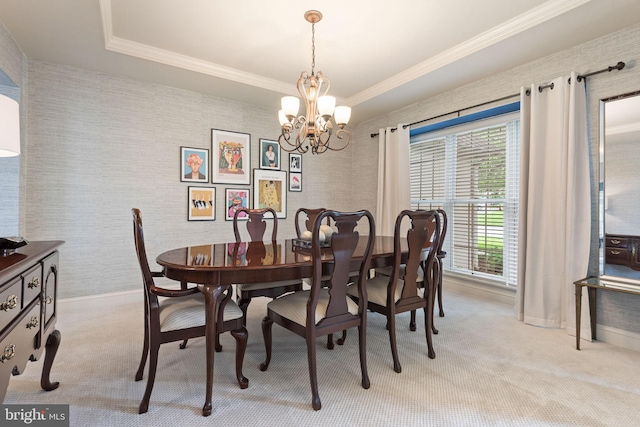 16 Fox Hollow Dr, Lancaster, PA 17602 - dining area with a chandelier, light colored carpet, ornamental molding, and a tray ceiling