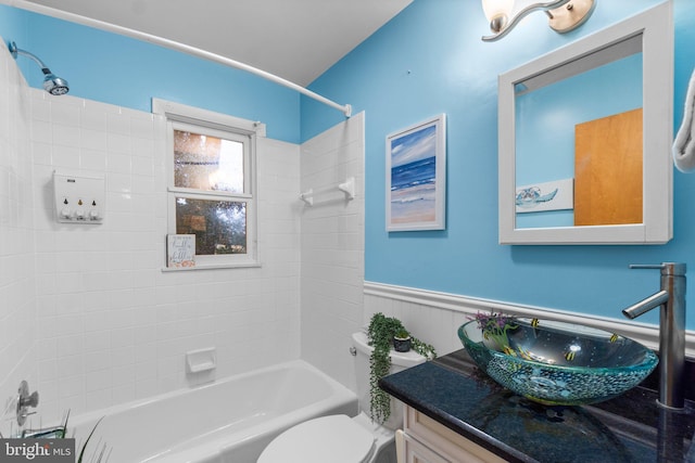 643 Meadow Branch Rd, Westminster, MD 21158 - bathroom with a wainscoted wall, vanity, and tub / shower combination
