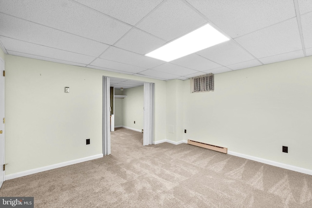 643 Meadow Branch Rd, Westminster, MD 21158 - finished below grade area with a baseboard radiator, carpet flooring, and a drop ceiling