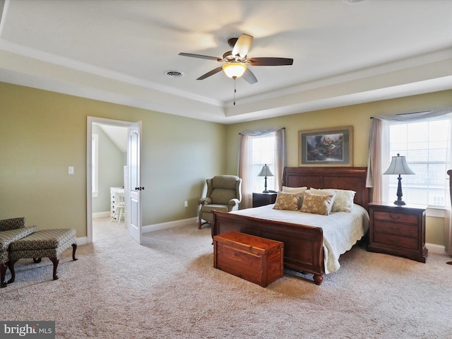 647 Warm Spring Rd, Chambersburg, PA 17202 - bedroom with a tray ceiling, carpet flooring, a ceiling fan, and ornamental molding