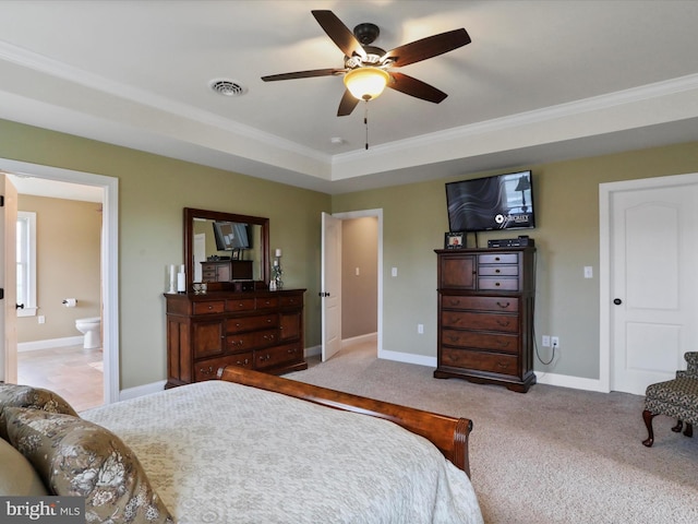 647 Warm Spring Rd, Chambersburg, PA 17202 - carpeted bedroom with crown molding, ensuite bath, and a ceiling fan