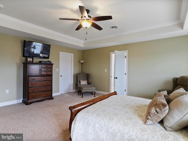 647 Warm Spring Rd, Chambersburg, PA 17202 - bedroom featuring a raised ceiling, carpet flooring, ornamental molding, and ceiling fan