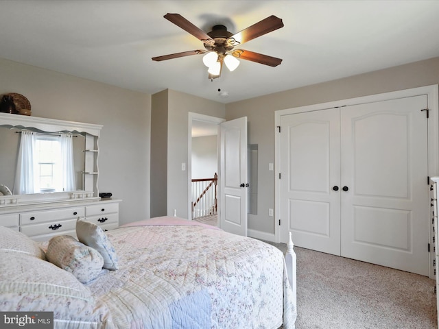 647 Warm Spring Rd, Chambersburg, PA 17202 - bedroom with light carpet, a closet, and a ceiling fan