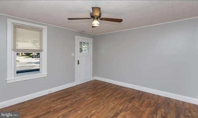 332 E Conestoga Rd, Wayne, PA 19087 - unfurnished room with dark wood-style flooring, a ceiling fan, and crown molding