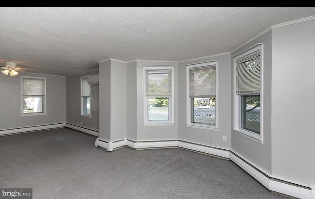 332 E Conestoga Rd, Wayne, PA 19087 - empty room featuring crown molding, dark colored carpet, healthy amount of natural light, a ceiling fan, and a baseboard radiator