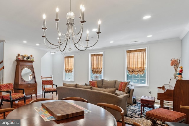 406 Regatta Dr, Philadelphia, PA 19146 - dining space with a chandelier, wood finished floors, ornamental molding, and recessed lighting