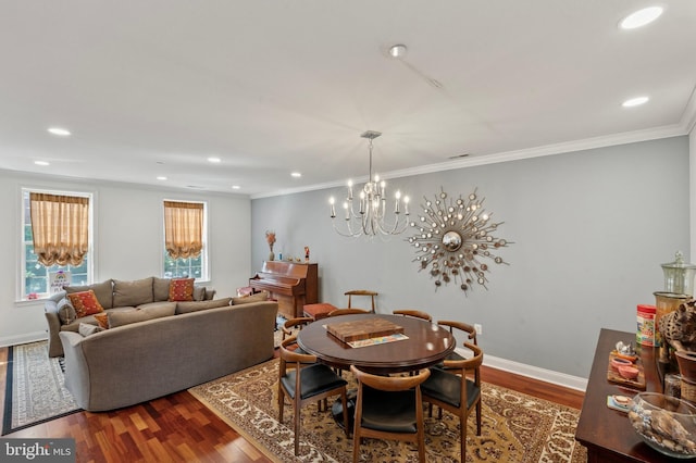 406 Regatta Dr, Philadelphia, PA 19146 - dining space featuring wood finished floors, recessed lighting, crown molding, and a chandelier