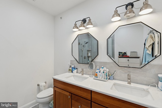 406 Regatta Dr, Philadelphia, PA 19146 - bathroom with double vanity, decorative backsplash, and a shower