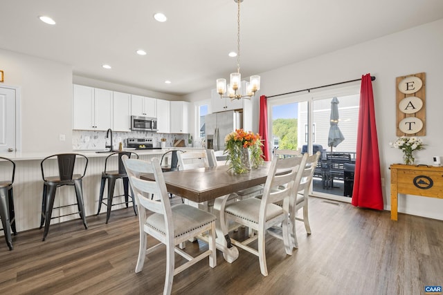 3028 Horizon Rd, Charlottesville, VA 22902 - dining area featuring dark wood finished floors, a chandelier, and recessed lighting