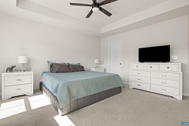 3028 Horizon Rd, Charlottesville, VA 22902 - bedroom featuring light colored carpet, a raised ceiling, and a ceiling fan
