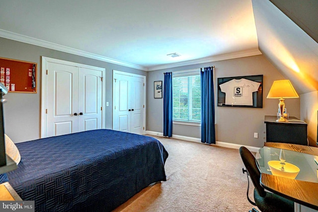 3054 Jordan Rd, Orefield, PA 18069 - bedroom featuring two closets, carpet flooring, and ornamental molding