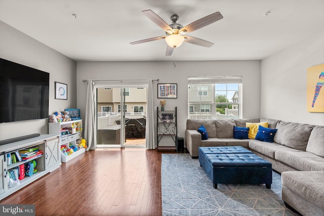 6203 Posey St, Frederick, MD 21703 - living room featuring a ceiling fan and wood finished floors
