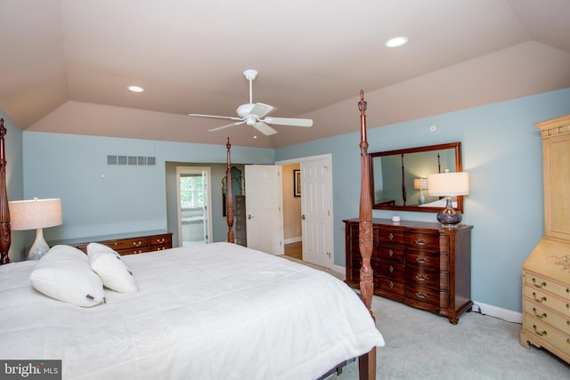 3879 Charter Club Dr, Doylestown, PA 18902 - bedroom featuring lofted ceiling, light colored carpet, recessed lighting, and a ceiling fan