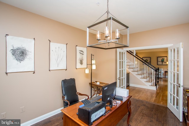 3879 Charter Club Dr, Doylestown, PA 18902 - office space featuring french doors, a chandelier, and wood finished floors