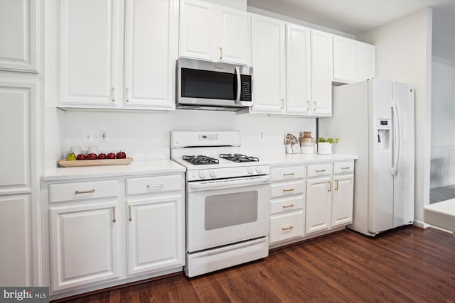 2911 Deer Hollow Way 421 & 422, Fairfax, VA 22031 - kitchen featuring white appliances, white cabinetry, light countertops, and dark wood-style flooring
