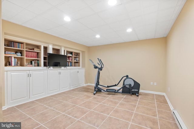1600 Old Mill Bottom Run, Annapolis, MD 21409 - exercise area featuring a baseboard heating unit, light tile patterned flooring, recessed lighting, and built in features