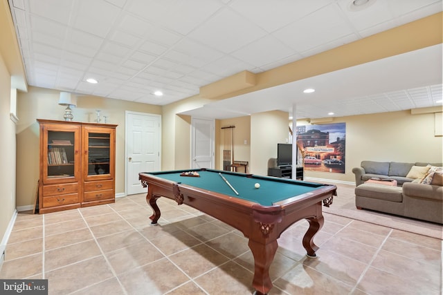 1600 Old Mill Bottom Run, Annapolis, MD 21409 - playroom featuring pool table, light tile patterned floors, a paneled ceiling, and recessed lighting