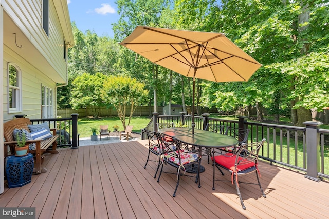 1600 Old Mill Bottom Run, Annapolis, MD 21409 - wooden deck with outdoor dining space, a fenced backyard, and a storage shed