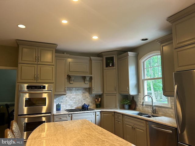 1600 Old Mill Bottom Run, Annapolis, MD 21409 - kitchen featuring stainless steel appliances, light countertops, recessed lighting, decorative backsplash, and gray cabinetry