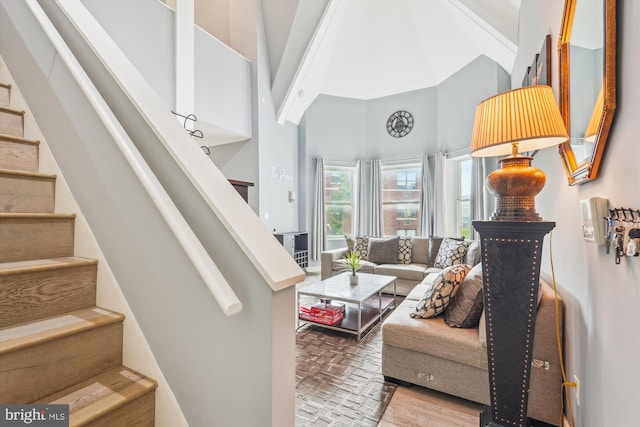 3240 Hiatt Pl NW Unit 4, Washington, DC 20010 - living area featuring high vaulted ceiling and stairway