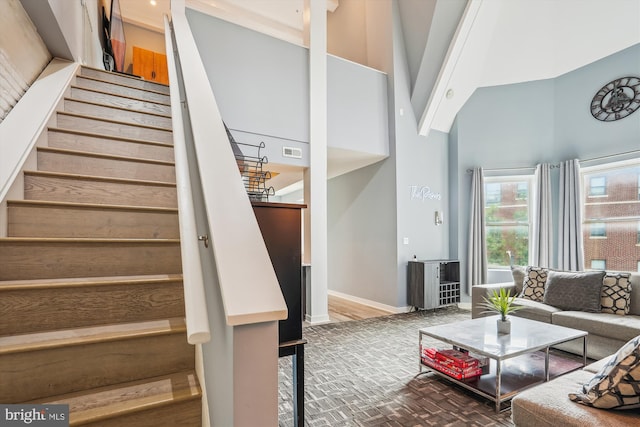 3240 Hiatt Pl NW Unit 4, Washington, DC 20010 - living area with high vaulted ceiling and stairs