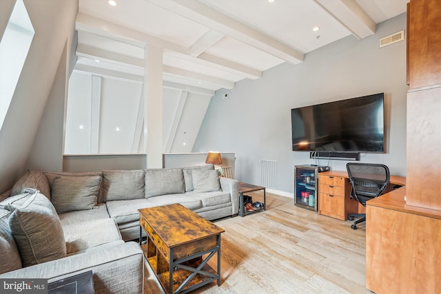 3240 Hiatt Pl NW Unit 4, Washington, DC 20010 - living area featuring light wood finished floors, beamed ceiling, an office area, and recessed lighting
