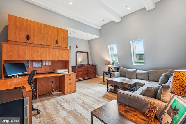 3240 Hiatt Pl NW Unit 4, Washington, DC 20010 - home office with beam ceiling, light wood-style floors, and a high ceiling