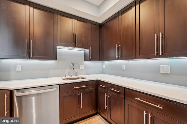3240 Hiatt Pl NW Unit 4, Washington, DC 20010 - kitchen featuring dishwasher, light countertops, and dark brown cabinetry