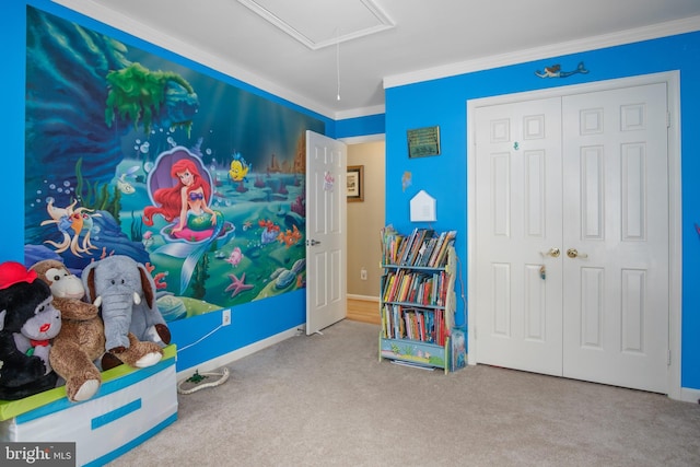 11603 Auburn Grove Ct, Reston, VA 20194 - game room with attic access, carpet, and ornamental molding