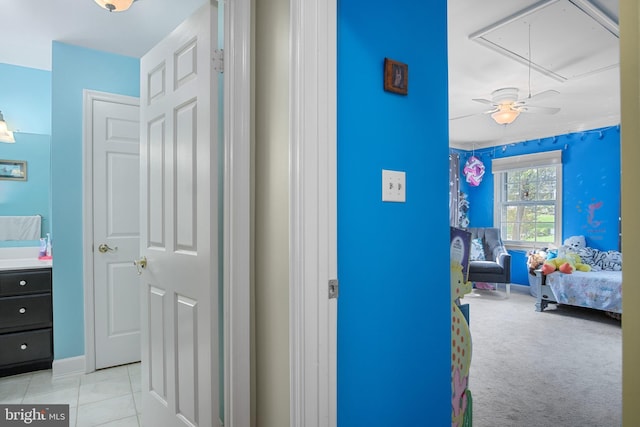 11603 Auburn Grove Ct, Reston, VA 20194 - hall featuring attic access, light tile patterned floors, and light colored carpet
