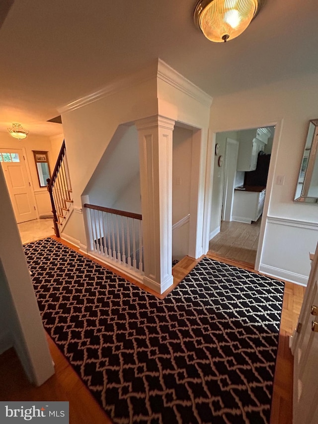 223 Country Gate Rd, Wayne, PA 19087 - hall featuring ornamental molding and baseboards