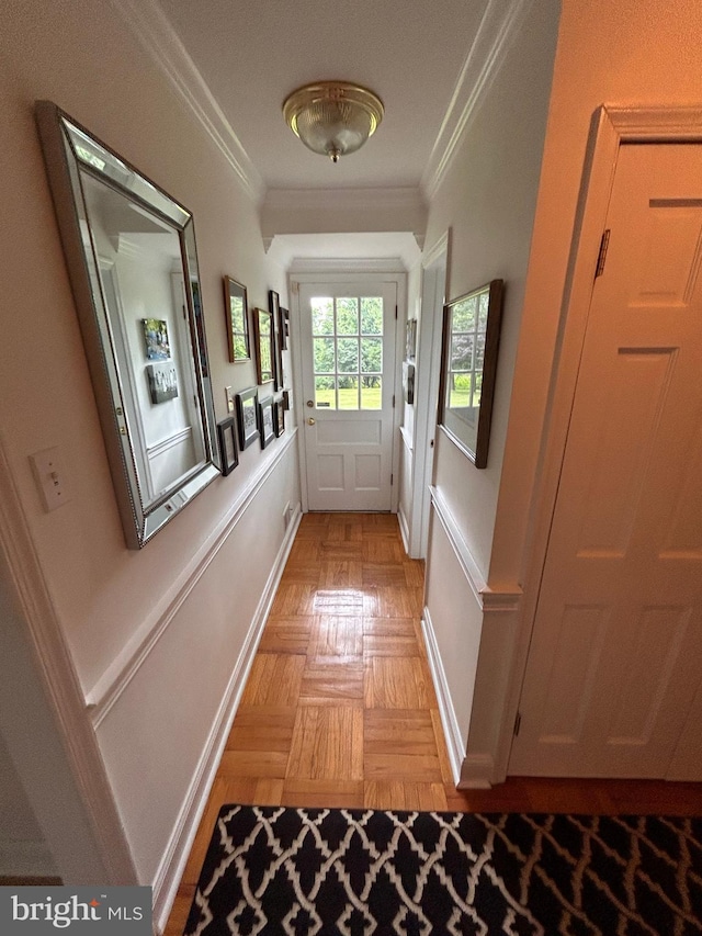 223 Country Gate Rd, Wayne, PA 19087 - doorway to outside featuring crown molding