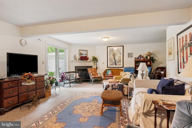 324 Winners Cir Unit 324, Red Lion, PA 17356 - living area featuring light colored carpet and a glass covered fireplace
