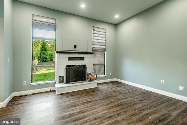 30 Scott Ct, Chesterbrook, PA 19087 - unfurnished living room with a fireplace, dark wood finished floors, and recessed lighting