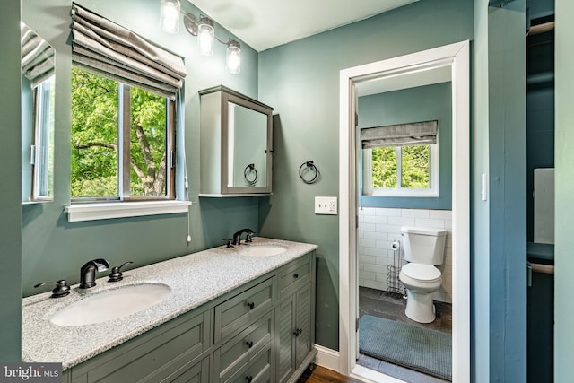 30 Scott Ct, Chesterbrook, PA 19087 - bathroom with tile walls, plenty of natural light, and double vanity