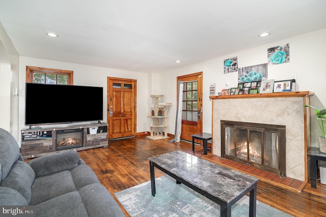 2941 N 6th St, Harrisburg, PA 17110 - living room with a premium fireplace, hardwood / wood-style floors, and recessed lighting