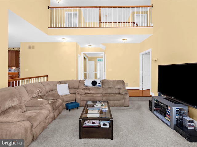 1509 Winfields Ln, Gambrills, MD 21054 - living room with carpet flooring and a towering ceiling